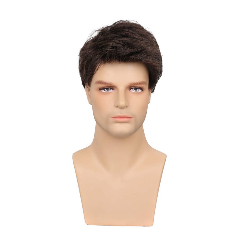Kaneles Mens Wig Short Drak Brown Wigs Layered Natural Cosplay Party Costume Hair Full Wig for Male Guy - Image 3